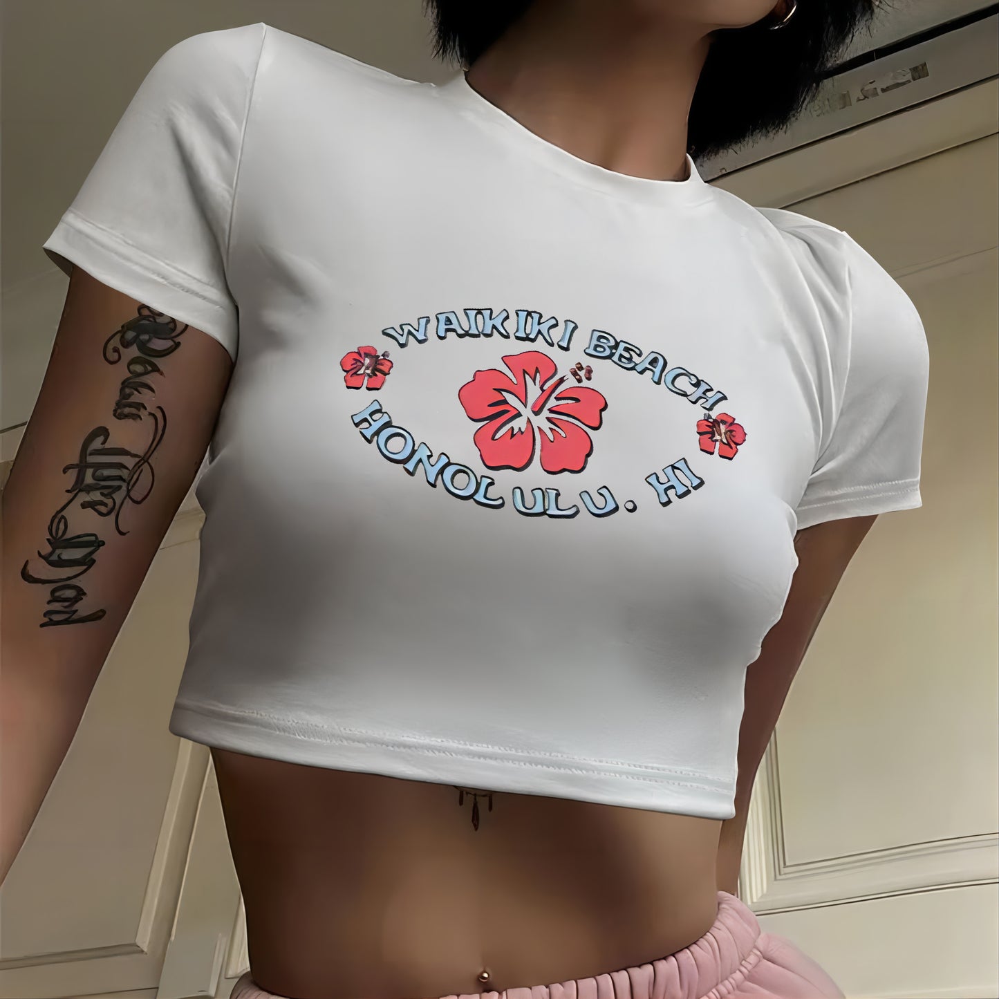 floral letter print cropped T-shirtSlogan Graphic Print Baby Tee, Y2K Crop Top, Women Girls Cool Street Fashion Short Sleeve Tee