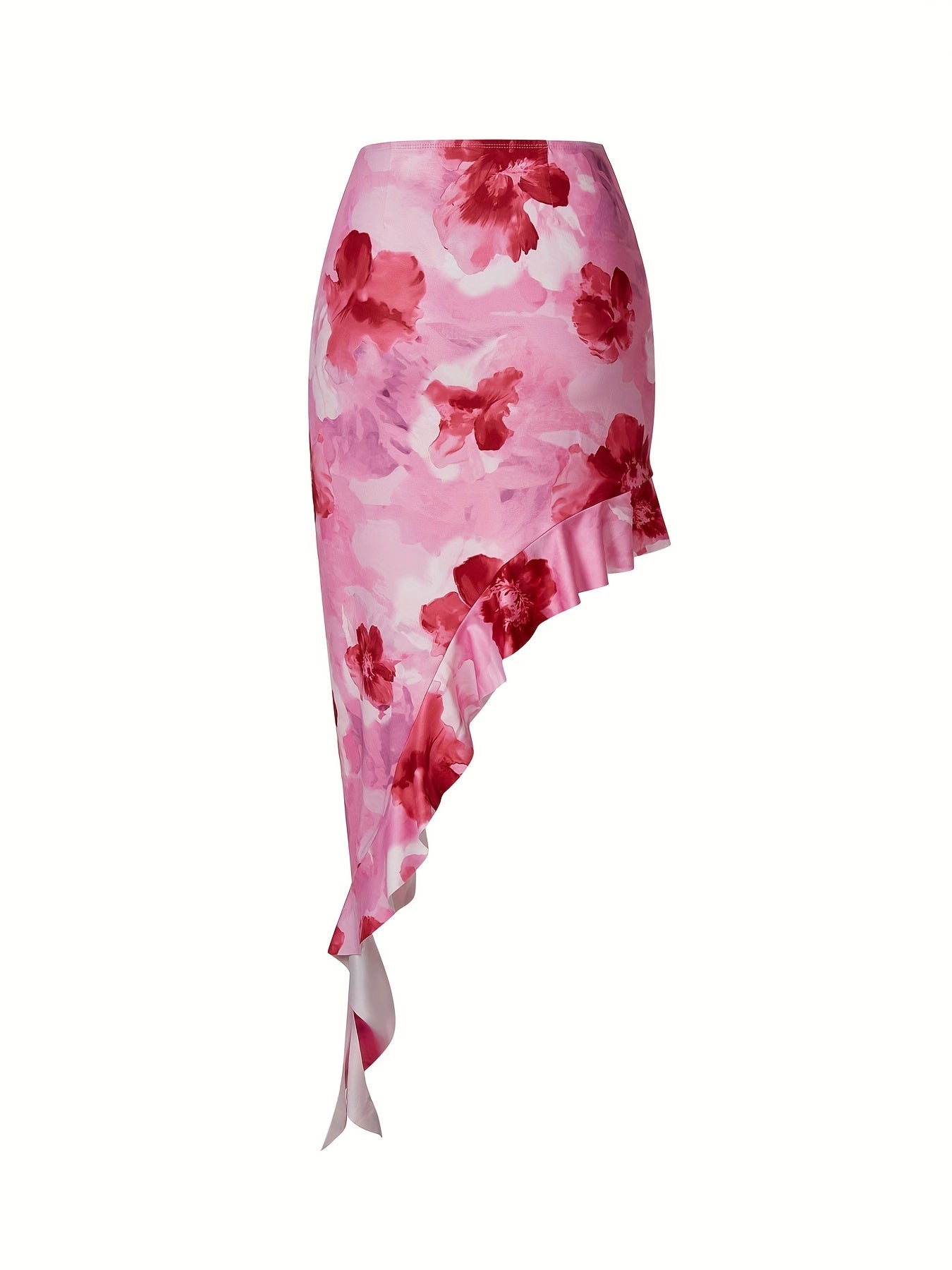 Women's Pink Irregular Pattern Print Skirt