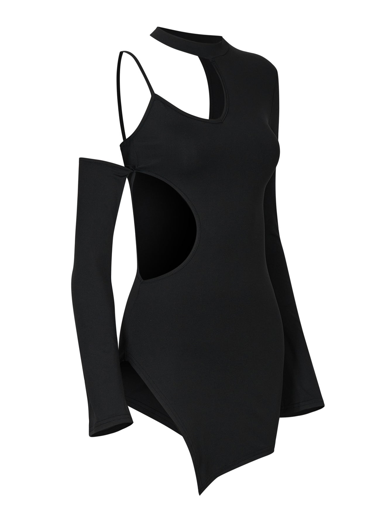 Women's Asymmetric Black Long Sleeve Dress