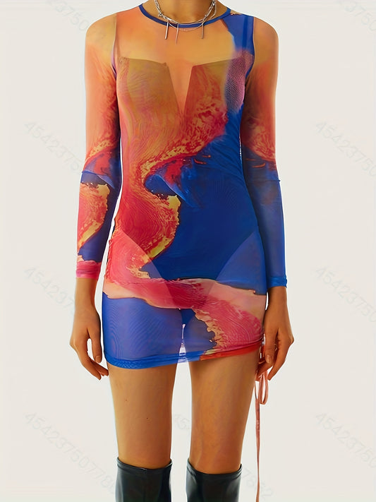 2023 Printed round-Neck Long-Sleeved Dress