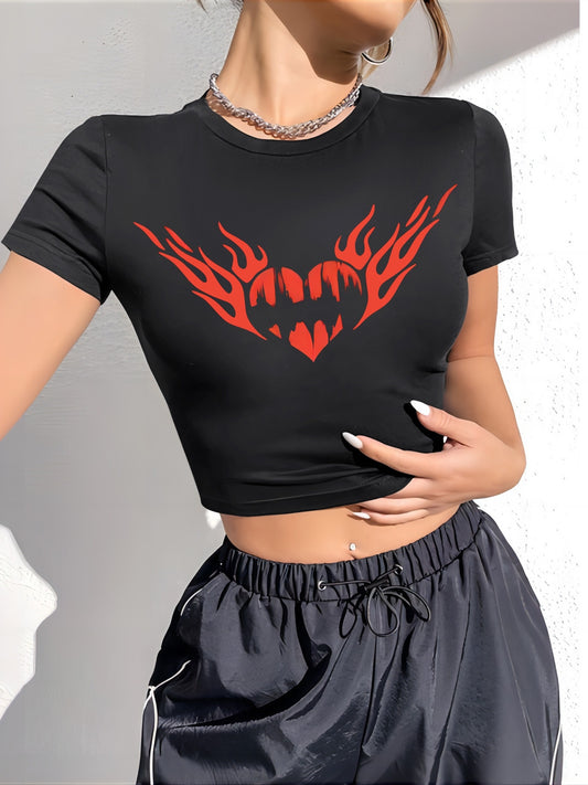 Heart and Fire Printed T-shirt