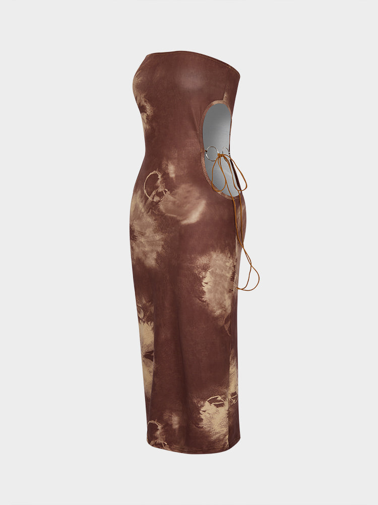 Brown Strap Hollow Dress