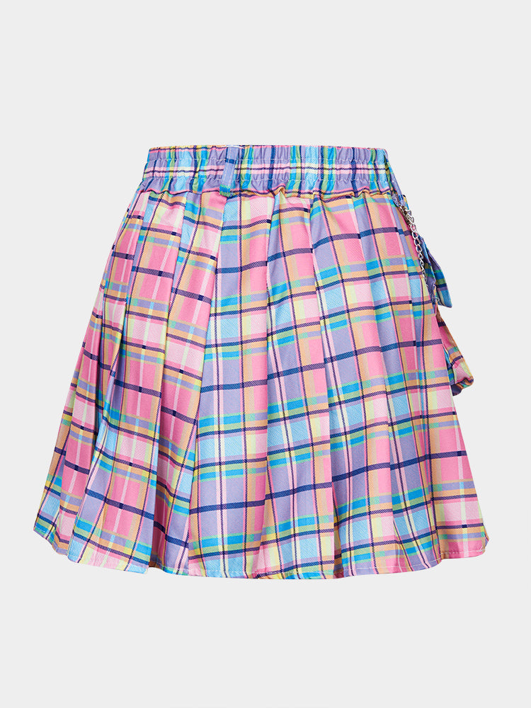 Pink Retro Kooky Check Pleated Skirt