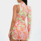 Cut-out one-shoulder pleated printed dress