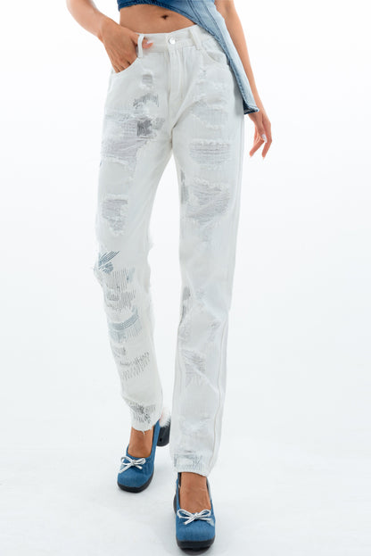 White Crewel Embroidery Havoc Jeans