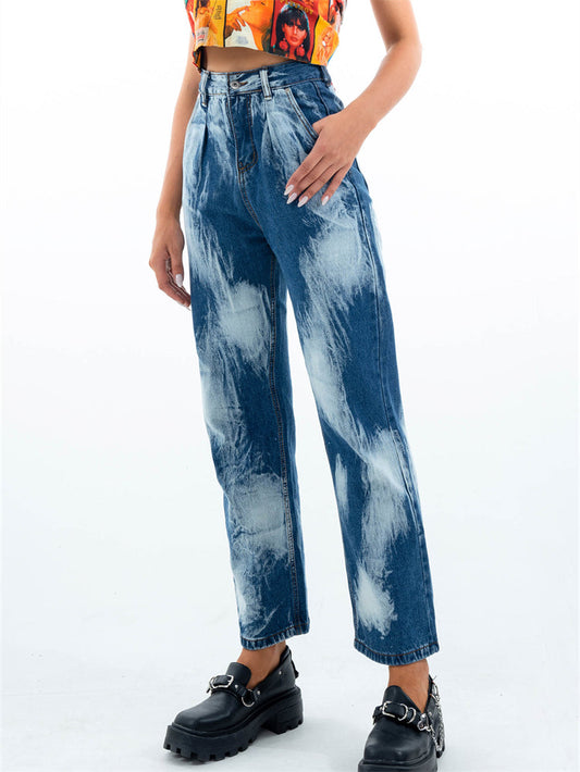 Blue and White Gradient High Waist Jeans
