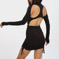 Open back hooded tie solid color dress for women