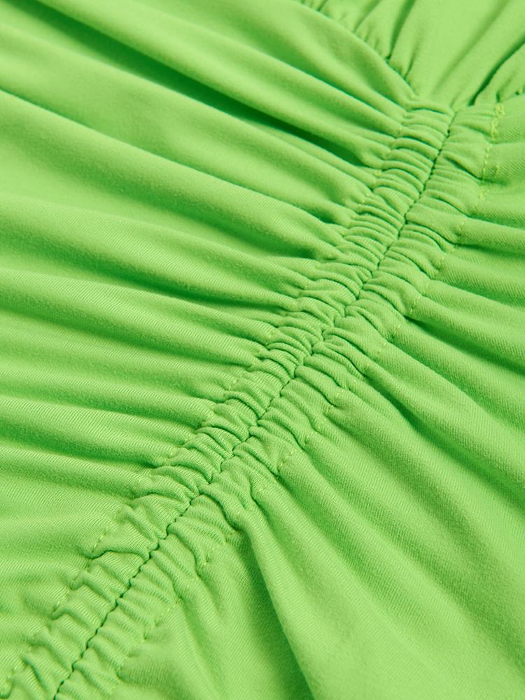 Green Ruffled Strapless Off-shoulder Dress