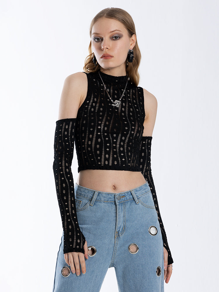 Sexy Off-Shoulder Long-sleeved Cutout Hole Knit Corset