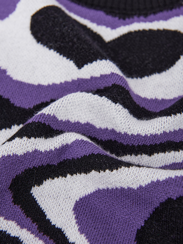 Water Ripple Print Contrast Color Woolen Top