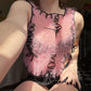 Women's Fashion Color Contrast Sexy Slim Short Open Navel Knitted Tank Top
