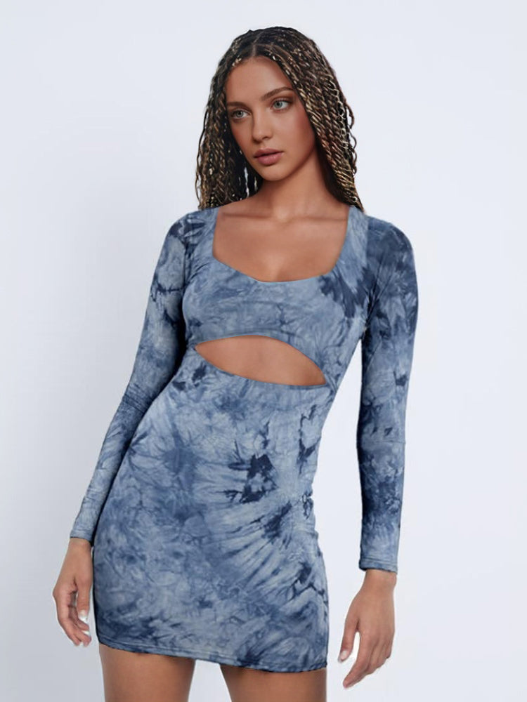 Tie-dye Hollow Exposed Navel Sexy Hip Dress