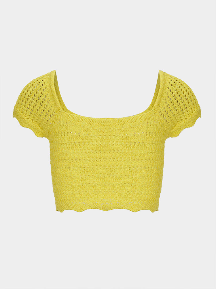 Sexy Navel Wool Knit Short Sleeve Top