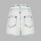 Stone White Cotton Denim Shorts with Belt