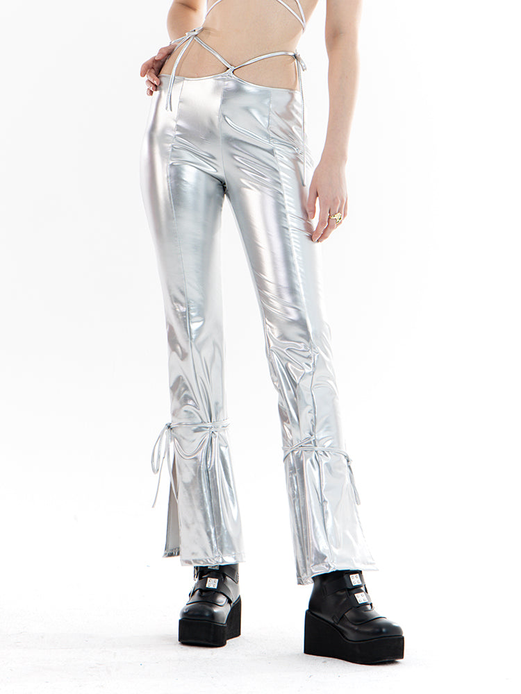 Silver Reflective Trendy Flare Pants