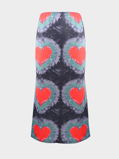 Grey Heart Tie-Dye Skirt