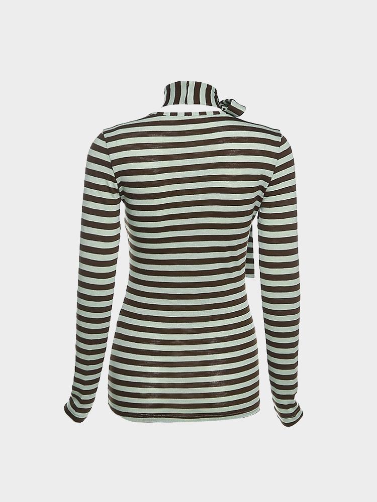 V-neck Striped Long-sleeved Cardigan T-shirt
