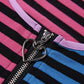 Colorblock Striped Zipper Cardigan Short-sleeved T-shirt