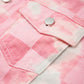 Pink Dark Grid Color Denim Jacket