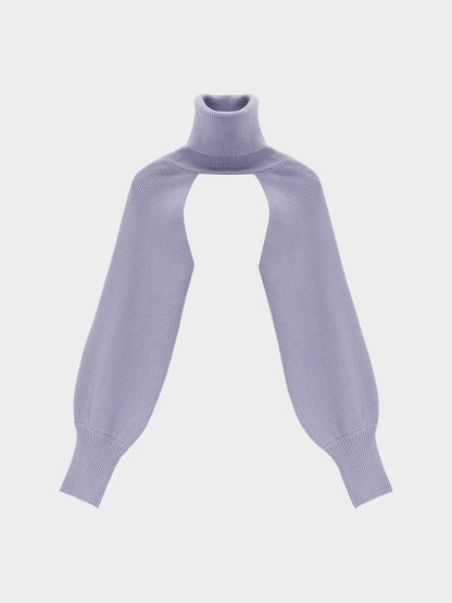 Lantern Sleeve High Neck Solid Color Sweater Sleeve