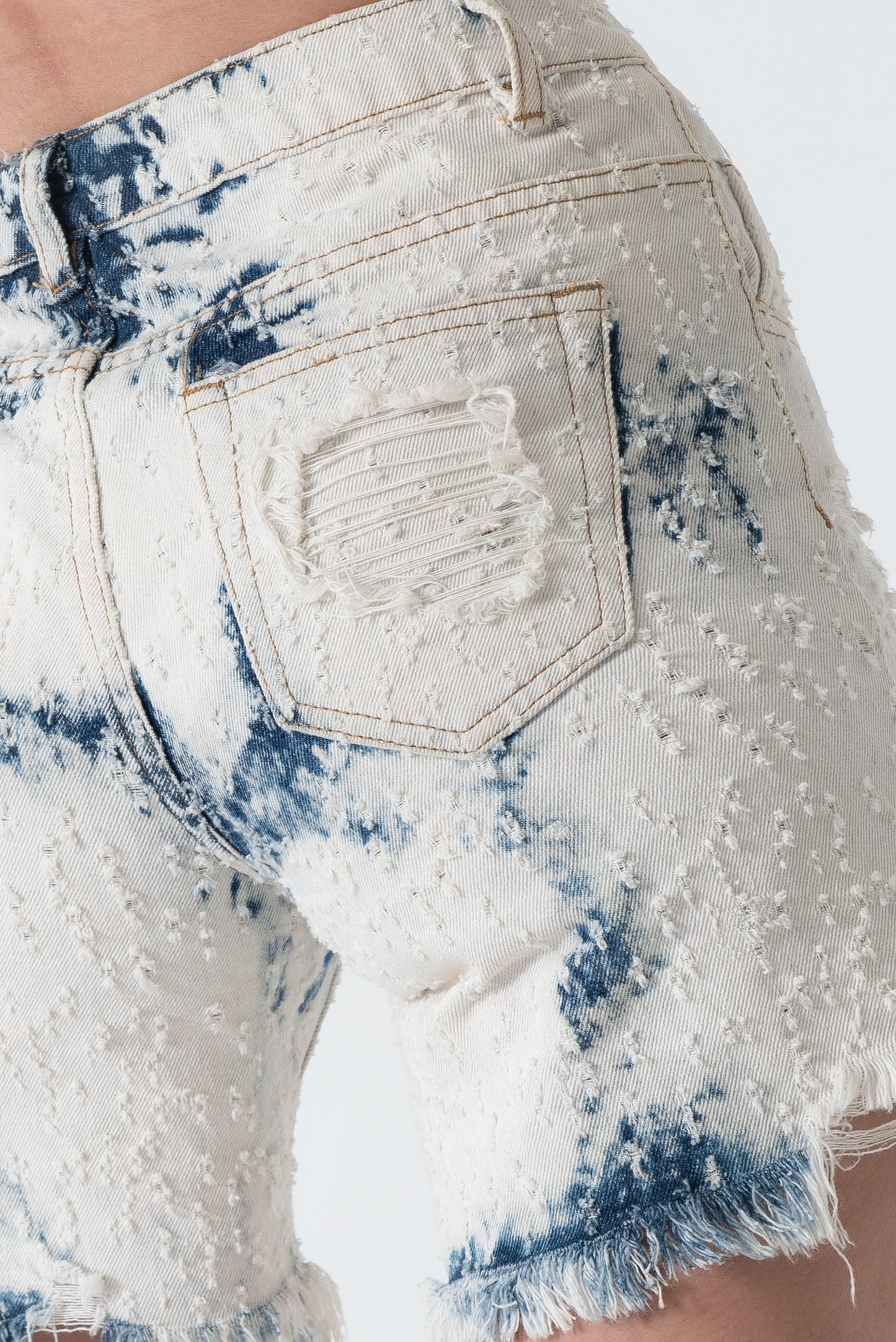 Tie-dye Ripped Distressed Mottled Denim Shorts