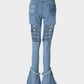 Ripped Denim Bell-bottom Medium Stretch Jeans