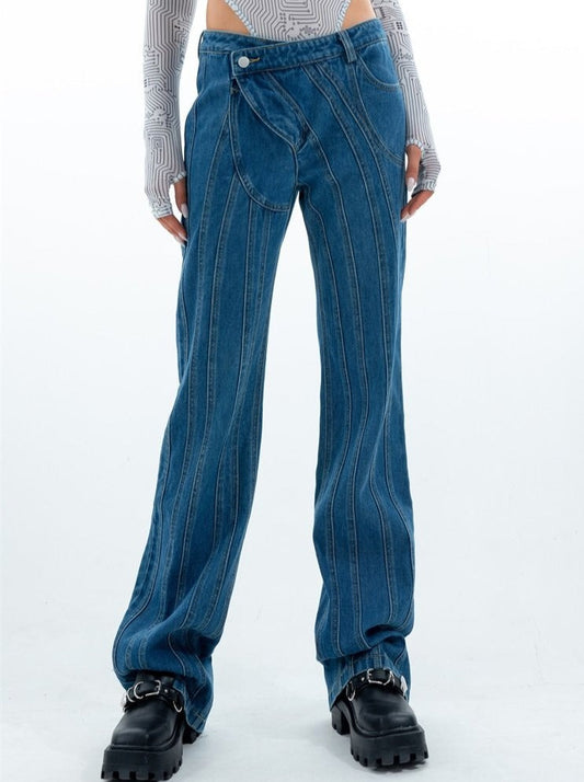 Blue Asymmetric Split Trousers