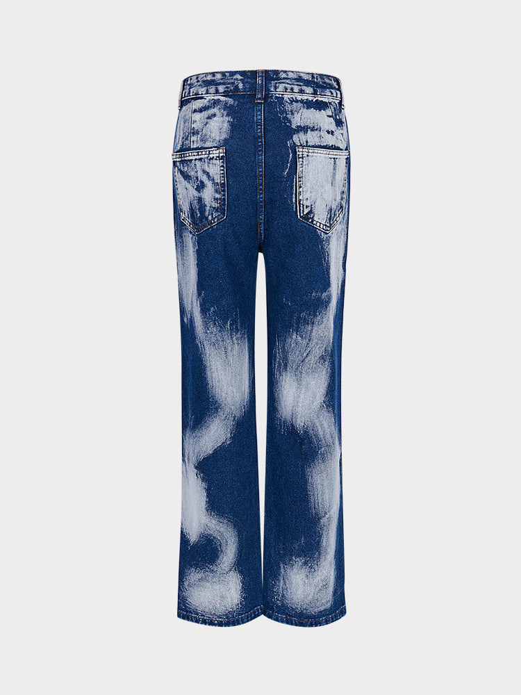 Blue and White Gradient High Waist Jeans