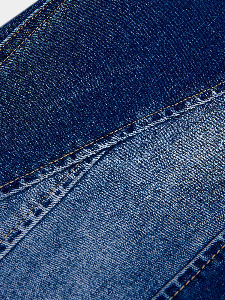 Blue Irregular Stitching High Waist Straight-Leg Jeans