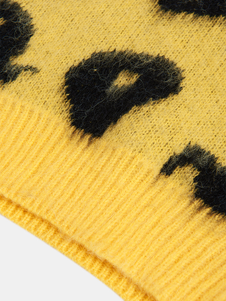 Yellow Leopard Print Short Sleeve Woolen Fabric