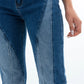 Blue Irregular Stitching High Waist Straight-Leg Jeans