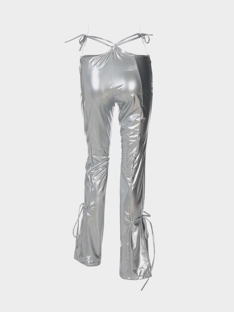 Silver Reflective Trendy Flare Pants
