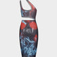 Irregular Deconstructed Mesh Sheer Thermal Print Dress