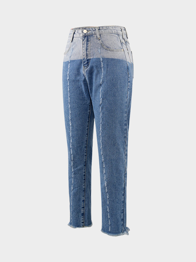 Color Matching Jeans Denim Pants