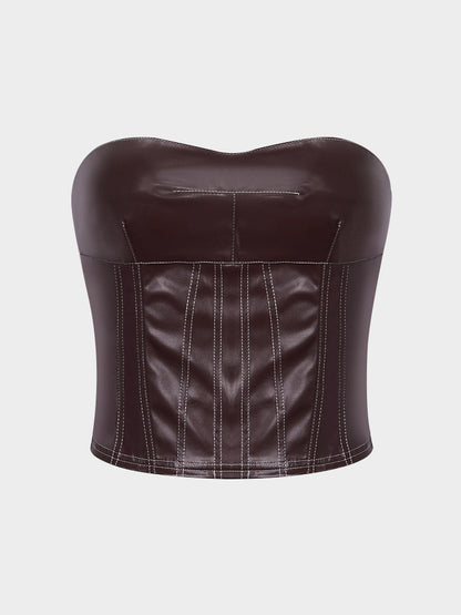 Tube Top Slim PU Leather Bottoming Midriff-baring Tops Vest