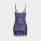 Denim Printed Lace Trim Halter Half Dress Set