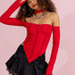 Christmas One-shoulder Pleated Top
