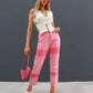 Pink Denim Tie-dye Bubble Jeans Slight Stretch