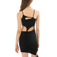 Summer Spring Women's Sexy Halter Hollow Ribbed Knit Solid Color Black Drawstring Ruched Cutout Design Mini Dress
