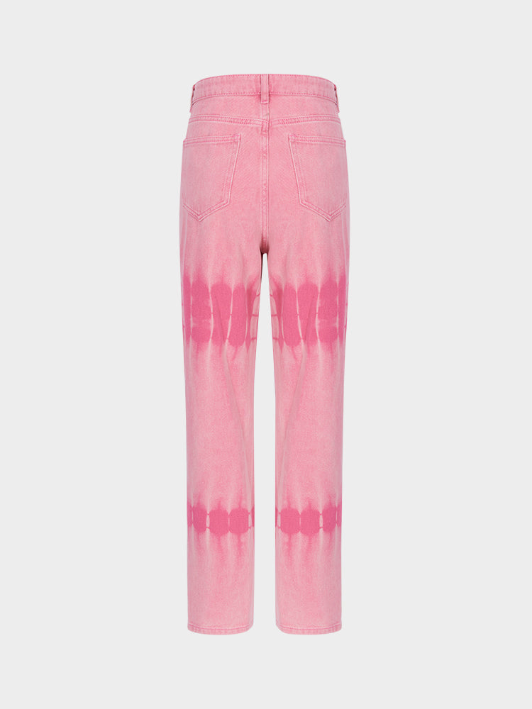 Pink Denim Tie-dye Bubble Jeans Slight Stretch