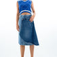 Blue Irregular Stitching Denim Skirt