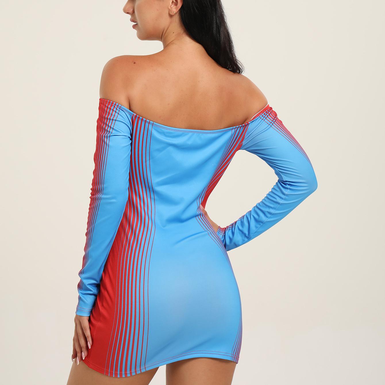 2023 Slim Fit Sexy Bra Contrast Print Hip Wrap Dress Women
