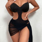 2023 Europe and America Cross Border Ins Sexy Cutout Mesh See-through One-Piece Black Suspender Skirt Women's Dress