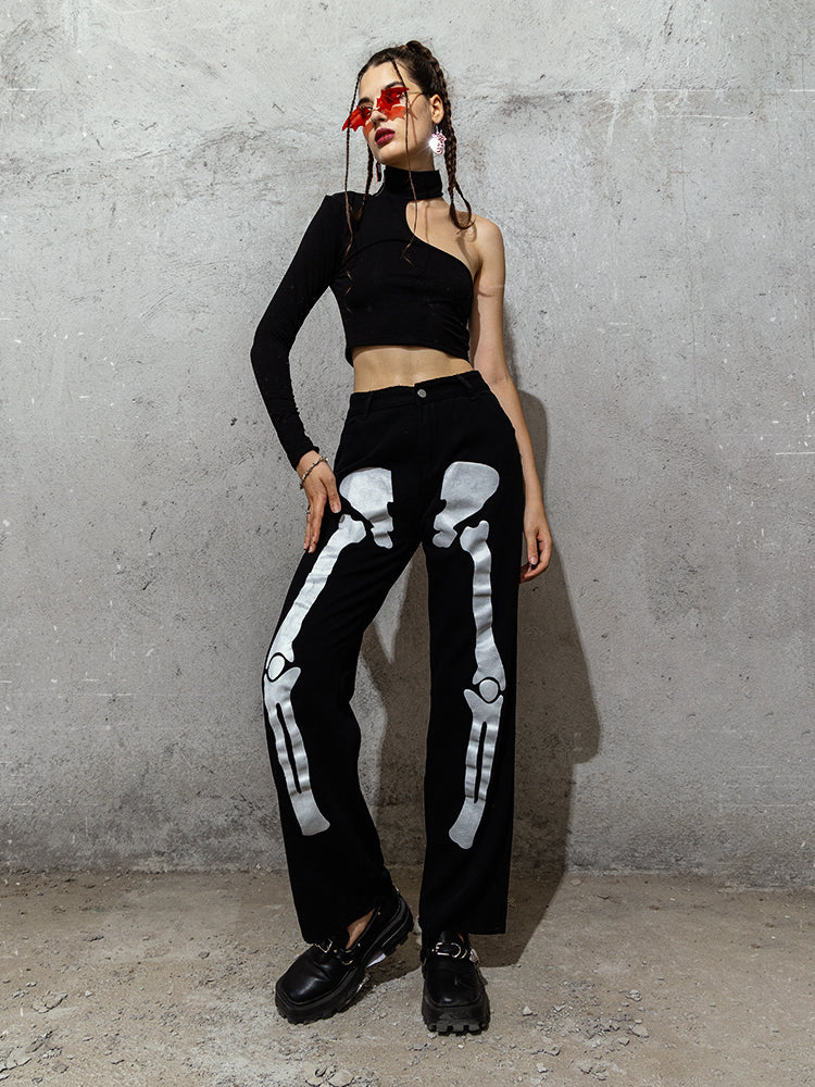 Halloween Skull Print Loose Straight-leg Jeans
