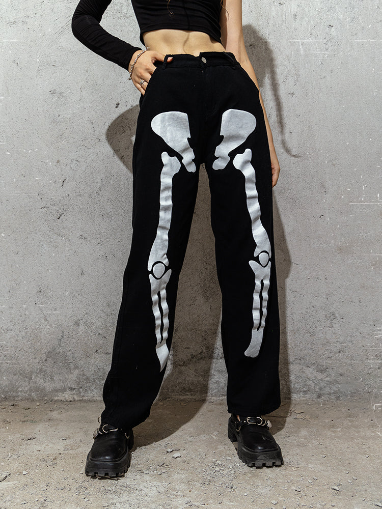 Halloween Skull Print Loose Straight-leg Jeans