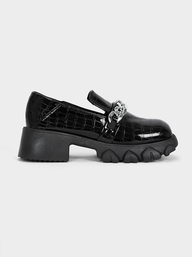 Platform Crocodile Pattern Small Leather Shoes