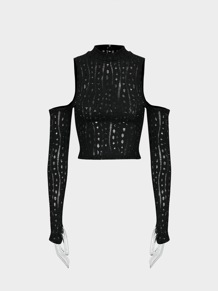 Sexy Off-Shoulder Long-sleeved Cutout Hole Knit Corset