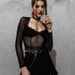Lace Stitching Mesh See-through Long-sleeved Top