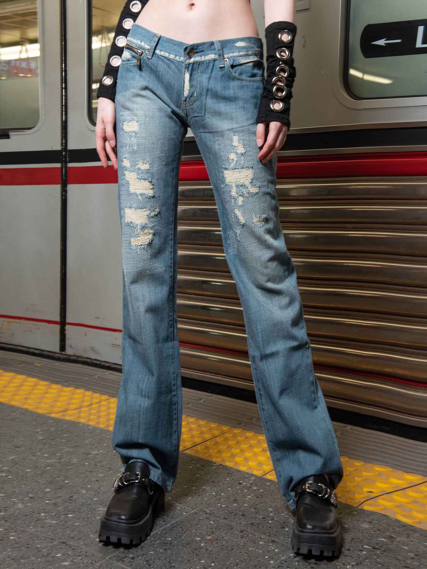 Perforated Embroidered Jeans