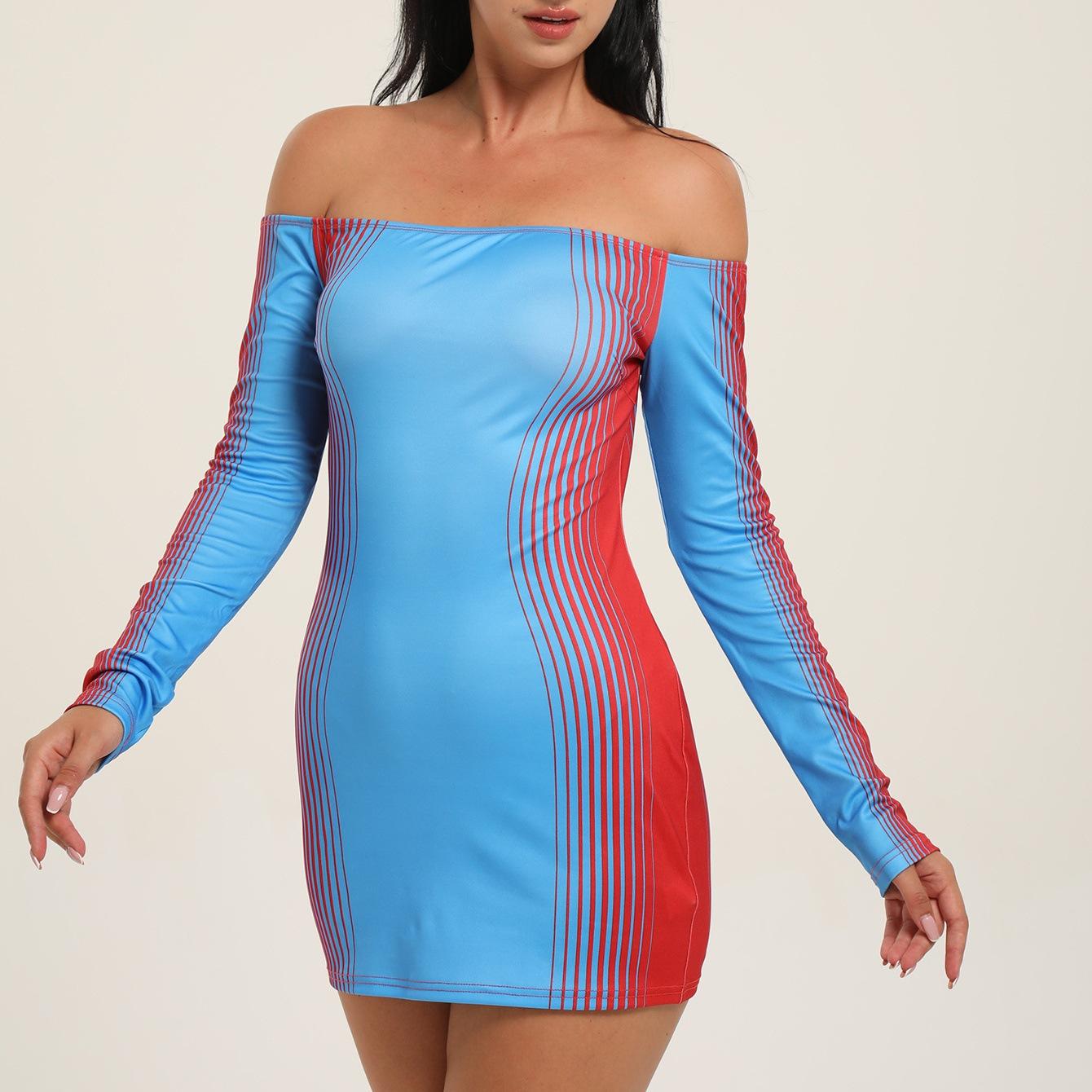 2023 Slim Fit Sexy Bra Contrast Print Hip Wrap Dress Women